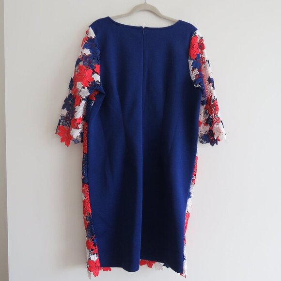 ELOQUII STUDIO Red White Blue Lace Overlay Sheath Dress Evening - Size US 14 - Picture 2 of 16